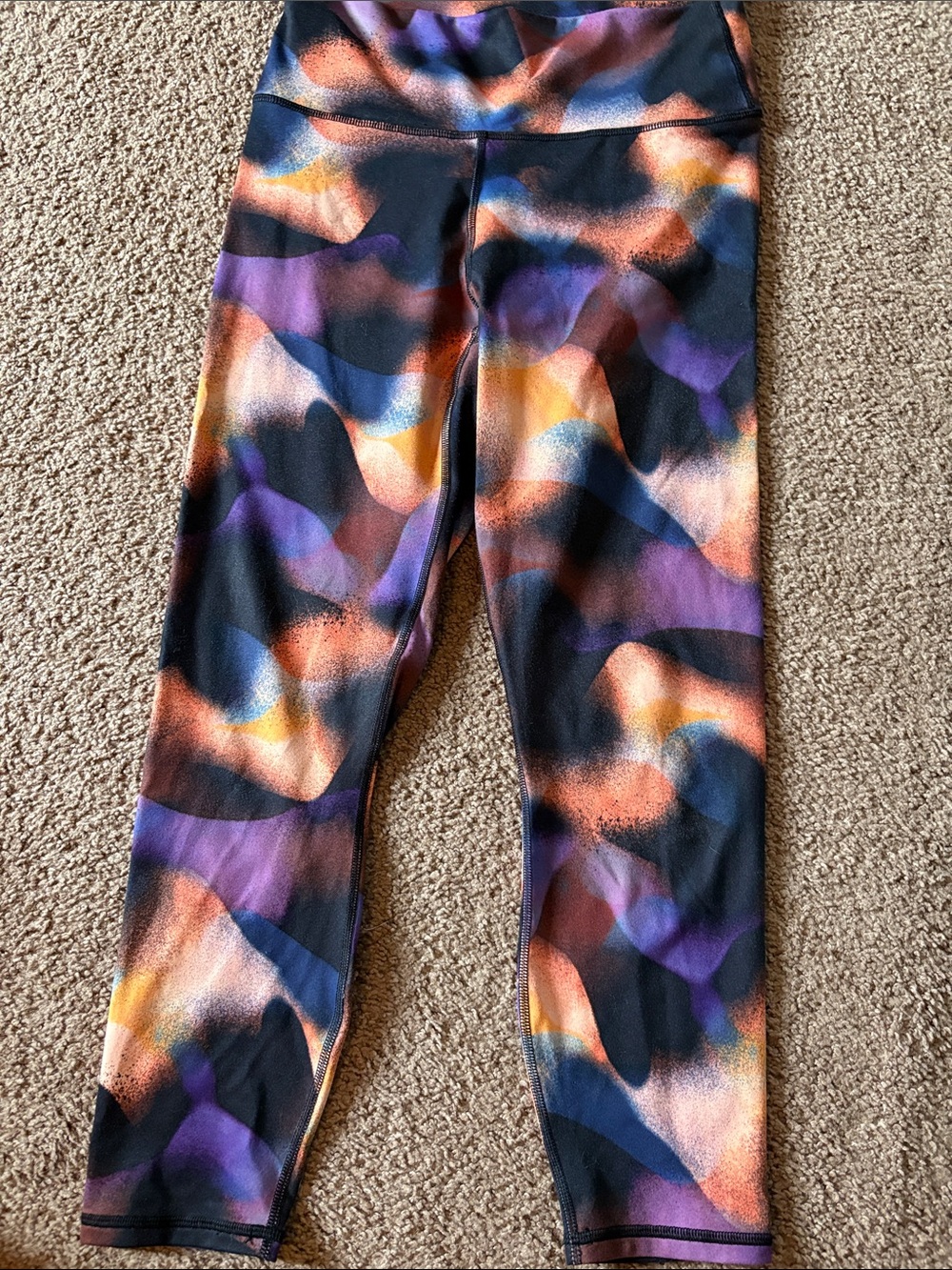 Fabletics Multi-Color Abstract Print Leggings - Purple, Orange, Blue, Black